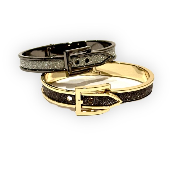 🌟💥SALE🌟💥 EXPRESS Thin Glitter Buckle Bangles in Silver OR Gold | NWOT - Picture 1 of 8
